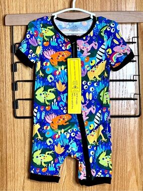 NEW Bamboo Shortie Daywear Unisex 12-18 Months Colorful Frogs Double Zipper